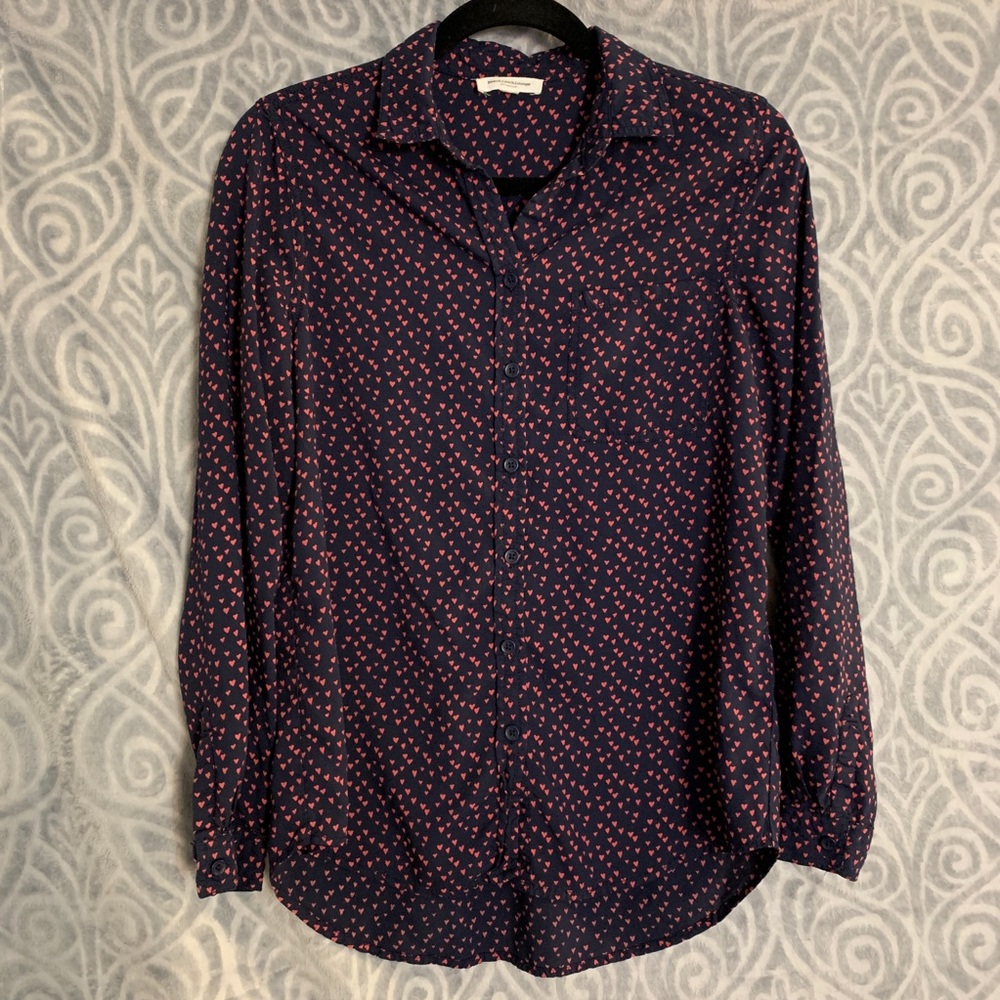 Navy button down with hearts by beachlunchlounge